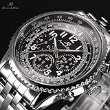 Aviator Date Day Stainless Steel Men Automatic Mechanical Watch - Black