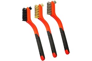 WMXXBRU Wire Brush Set 3pcs - Nylon/Brass/Stainless Steel Bristles with Curved Handle Grip for Rust Removal, Dirt, Paint Scrubbing, Crevice Cleaning Brush for Bathroom Gap, Kitchen, Bathroom, Window, Faucets