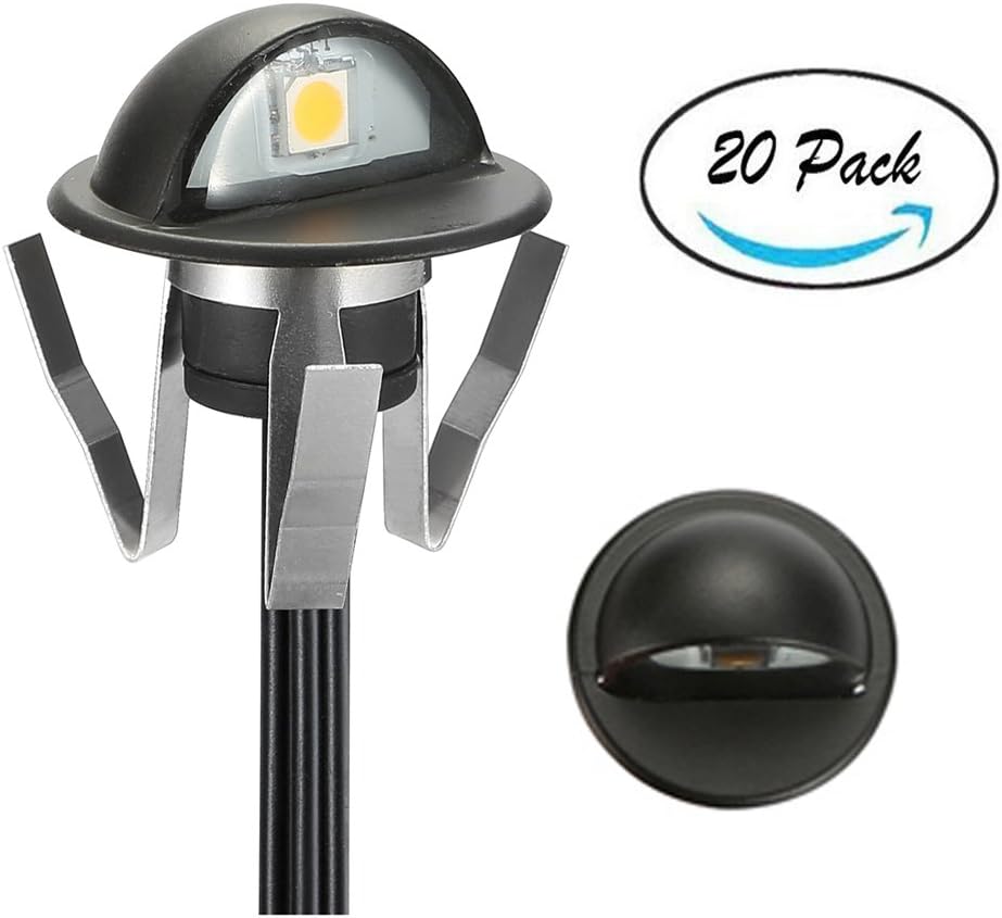 FVTLED Pack of 20 Low Voltage LED Deck Lights kit Dia. 1.38" Outdoor Garden Yard Decoration Lamp Recessed Landscape Pathway Step Stair Cold White LED Lighting, Black