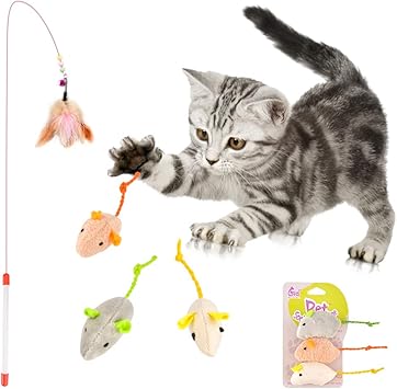 Amazon 猫おもちゃ Fohil ネズミおもちゃ 猫じゃらし 4点セット やさしい素材 ストレス解消 運動不足解消 じゃれ猫 猫用ネズミ 天然羽根 鈴付き 釣り竿 ぬいぐるみ 羽のおもちゃ 噛むおもちゃ Fohil 猫じゃらし 羽のおもちゃ 通販