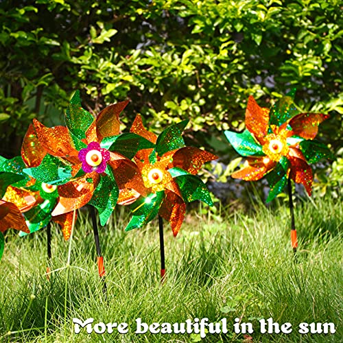 Muzigs 8 Pack 9.5 Inches Reflective Pinwheels for Yard and Garden