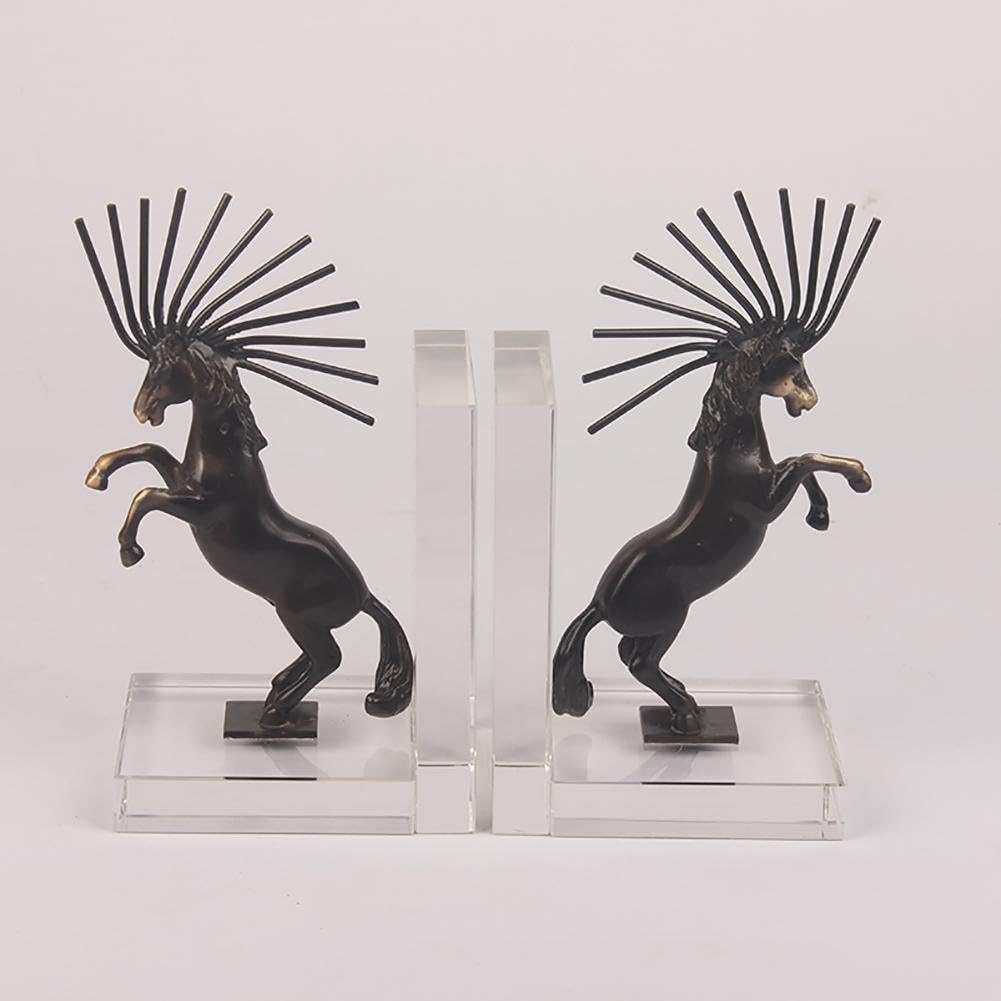 Set of 2 Copper Horse Crystal Bookends Crafts, Book Ends for Office or Study Room Home Shelf Decorative