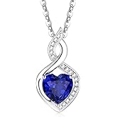 FANCIME 14K Solid White Gold Heart Birthstone Necklace with Diamond Pendent Birthday Gifts for Mom Women, Sterling Silver Chain 16" + 2" Extender