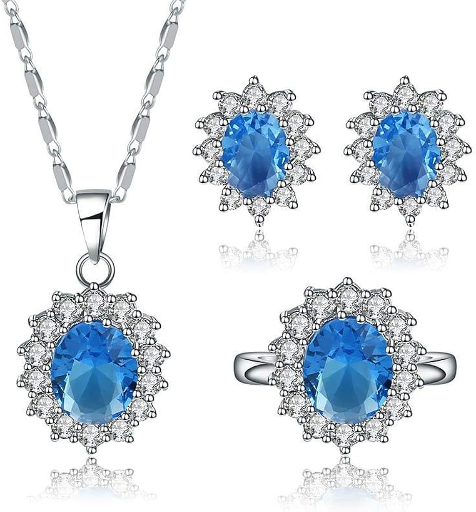 Blue Vessel Sapphire Jewellery Sets Heart Round Pendant with Necklace
