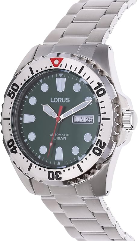 Orologio automatico analogico da uomo con bracciale in acciaio inossidabile, Argento/Verde - RL475BX9