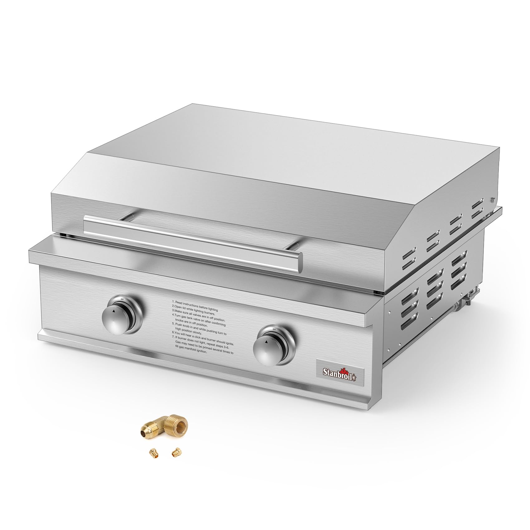 Photo 1 of Stanbroil 28-Inch Premium Built-In Natural Gas Griddle for Outdoor Kitchen Grill, Durable Stainless Steel 2-Burner Flat Top Grill with Lid for BBQ Island, 34,000 BTUs