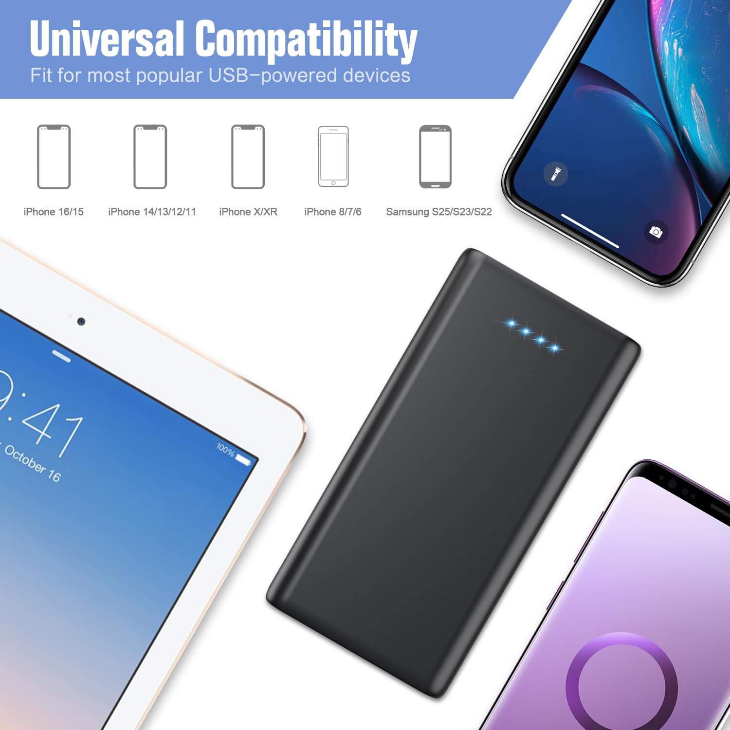 Portable Charger Power Bank 25,800mAh,5V/3A USB C in&Out Fast Phone Charging with Intelligent Smart IC,3 USB Port External Cell Phone Battery Pack Compatible with iPhone 16 15 14,Galaxy,Android-Blue