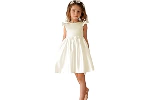 Amatesay V-Back Satin Flower Girl Dress Girls Pretty Pageant for Wedding Guest First Communion Gown with Bowknot