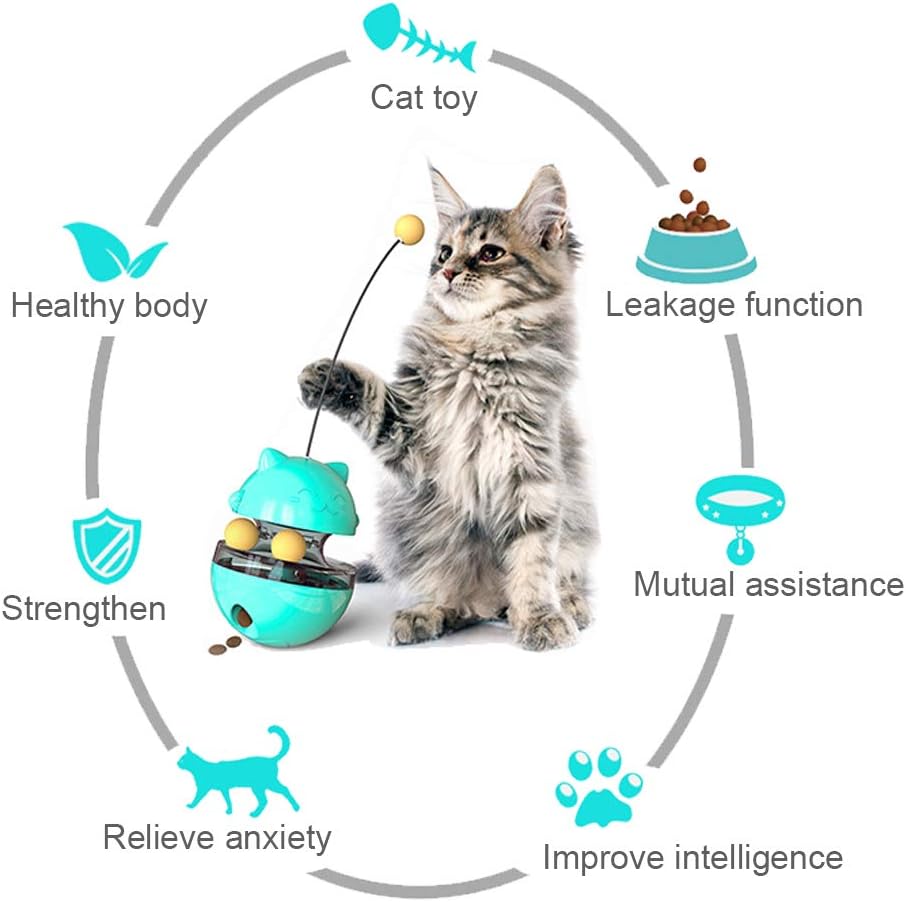 LucaSng Cat Food Toy Ball Tumbler-cat IQ Training Turntable Food Dispenser-with Double Rolling Balls and Detachable Stick-Fully Adjustable Teaser Toy-can be Used for Kitten and Puppy Sports : Pet Supplies