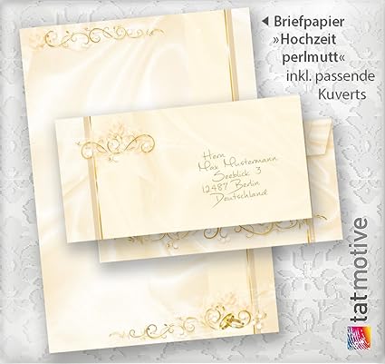 Set Di Carta Da Lettera Matrimonio Pearl 25 Set Incluso Buste Carta Da Lettere A4 Stampata Su Le Due Coste Inclu Dei Buste Con Alleanze E Degli Arabeschi Come Motivo Amazon It Cancelleria