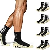 ABTOLS 4 Pairs Men's Socks Soccer Non Skid Ball Socks Anti-Slip Athletic Non Slip Sock
