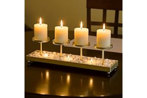 Seraphic Gold Iron 4-Pillar Candelabra – Elegant Tabletop Candle Holder Centerpiece for Weddings, Dining, Parties & Home Decor