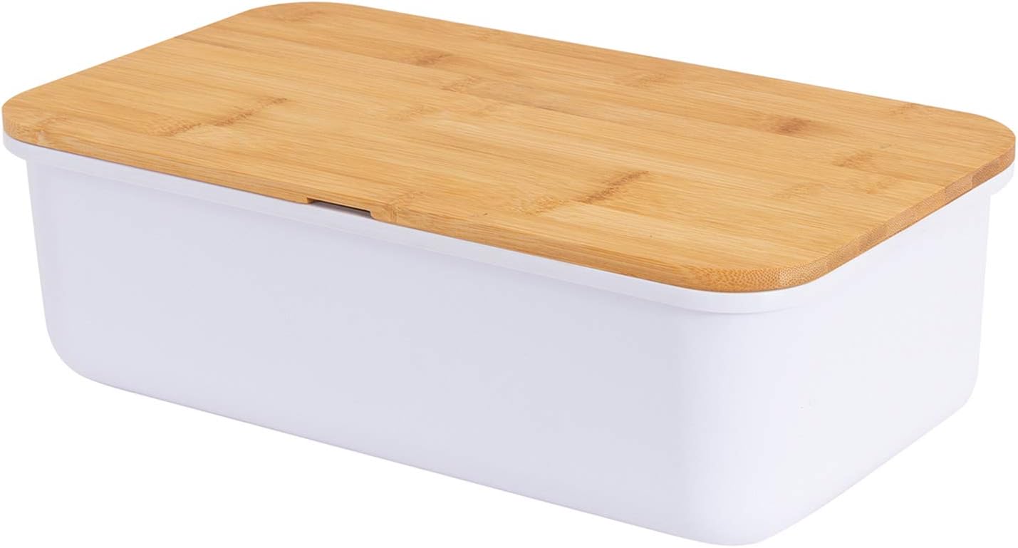 Alpina Boîte à Pain Avec Couvercle Bambou Et Planche à Découper - Gris 40x12,2x8,5 Cm