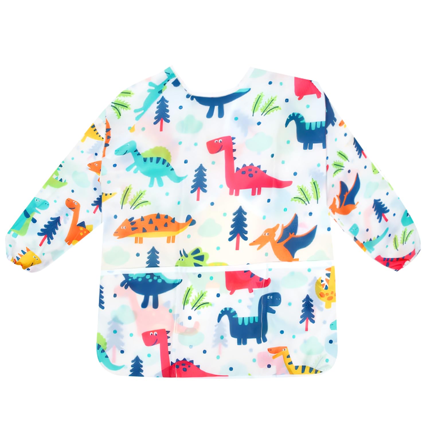 REEKNOKOL Kids Apron, Ages 3-8 Apron for Kids Waterproof Children's Aprons Long Sleeve Kids Painting Apron Kids Aprons for Painting with Pocket for Painting, Cooking, Eating, Arts & Crafts (White) — image 1