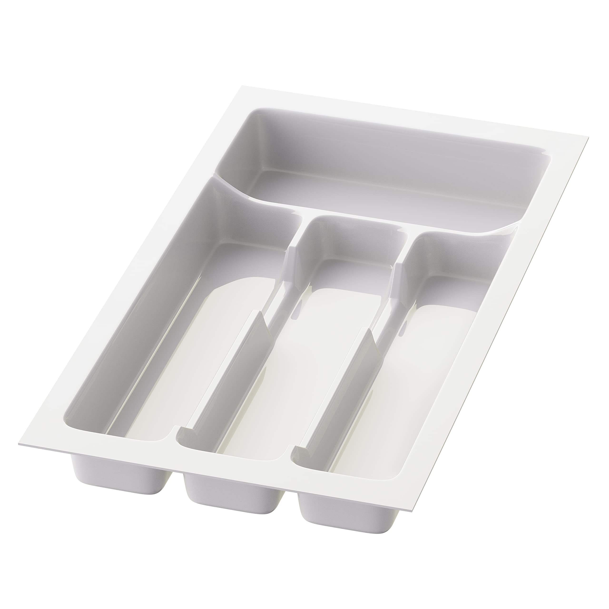 Sossai Divio Cutlery Tray for 30 cm Wide Drawers, 23 x 43 cm - Can be Cut to Size, 4 Compartments, White, Plastic Drawer Insert for Kitchen