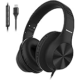 Cowyawn USB C Headphones Wired, Over Ear USB C Wired Headphones with Microphone, HD Stereo Sound, Volume Control, Foldable USB Type C Headphones for Adult/Teens/Computer/Laptop/iPhone 15/16/17, Black
