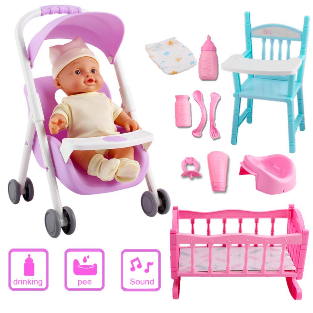 doll crib and highchair set
