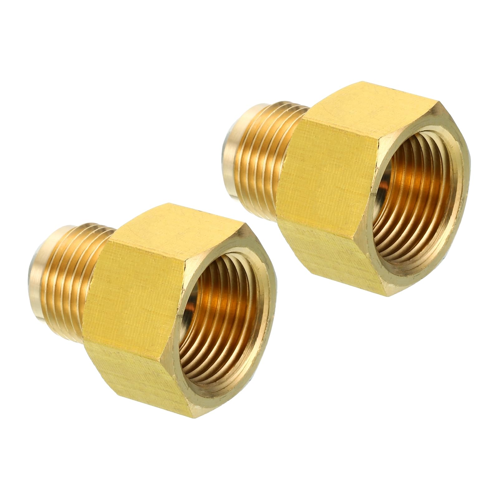 Photo 1 of PATIKIL 5/8 Inch Female Flare (7/8"-14UNF) x 1/2 Inch Male Flare (3/4"-16UNF) Connector, SAE 45 Degree Flare Brass Adapter Flare Pipe Fitting for Air Gas Line Refrigeration HVAC