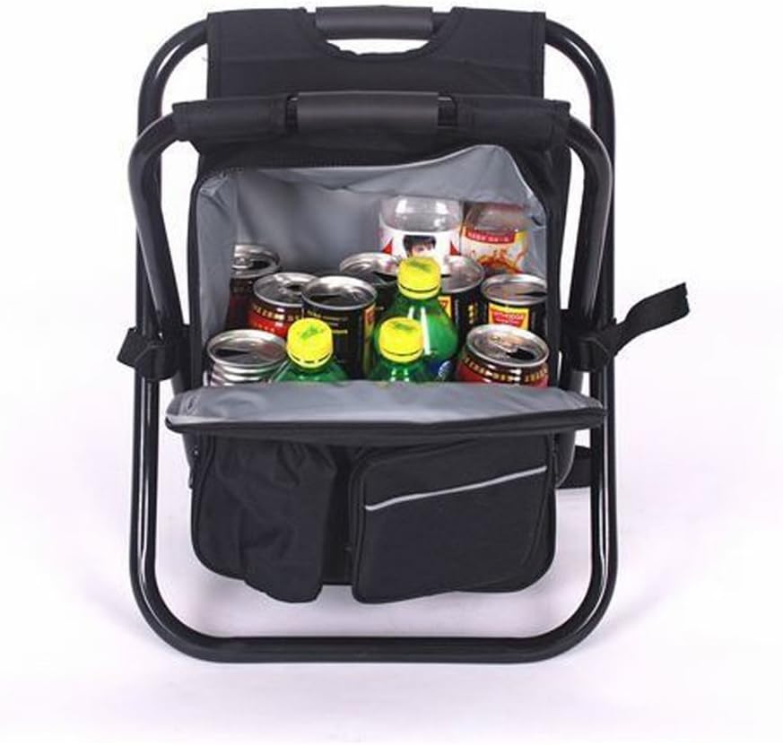 Nadalan Outdoor Folding Chairs Fishing Backpack Chair,Portable Camping Stool,Foldable Chair with Double Layer Oxford Fabric Cooler Bag for Fishing,Beach,Camping,House and Outing (Black) - Image 3