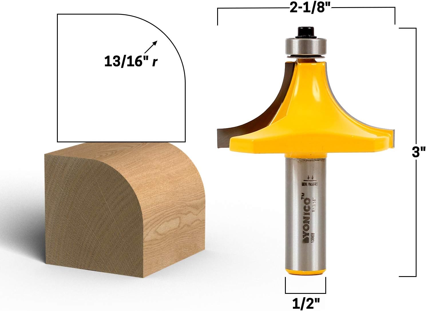 Yonico 13968 13/16-Inch Radius Round Over Edge Forming Router Bit 1/2-Inch Shank, 0.81 x 0.88 inches - Image 3
