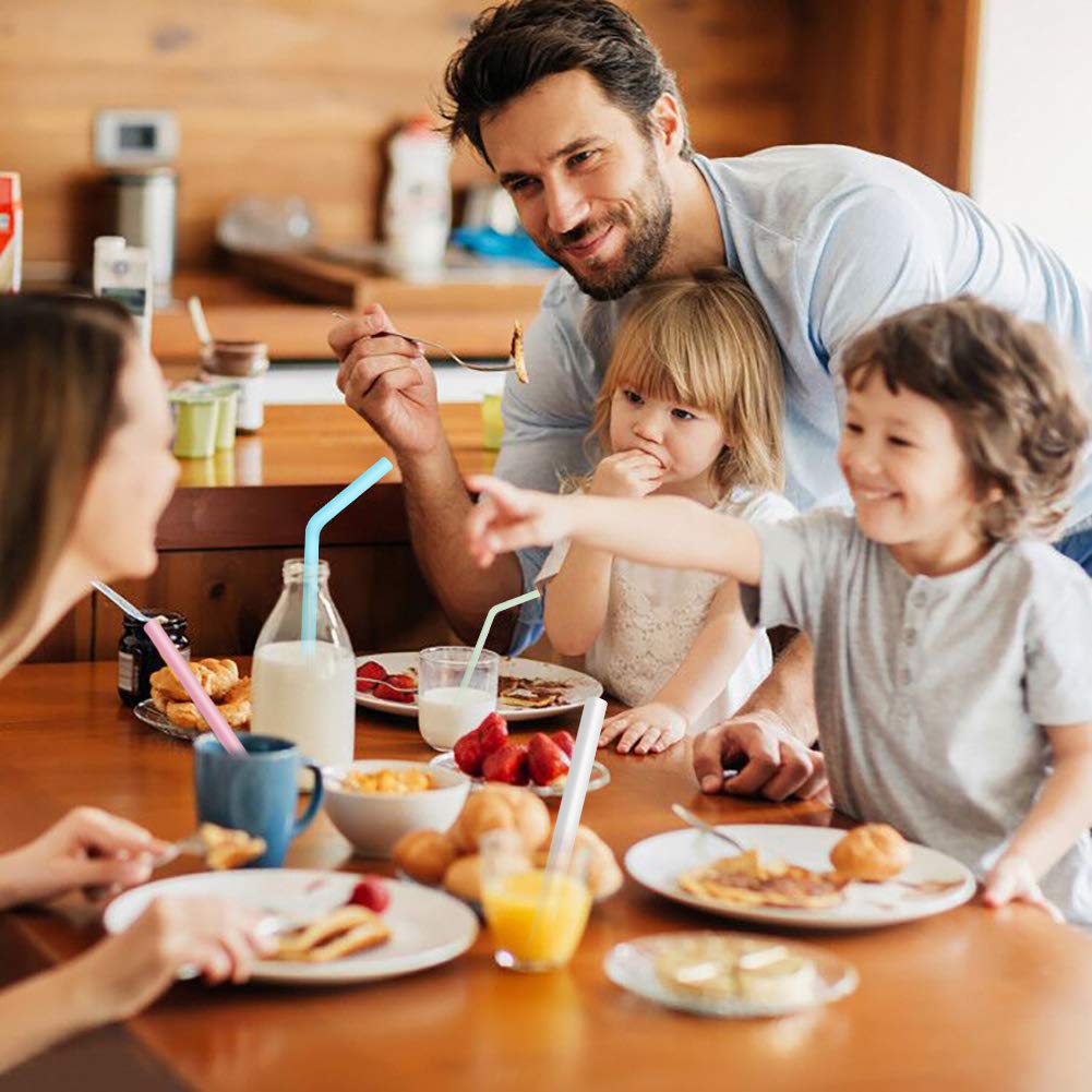 PHYLES Reusable Silicone Straws, 8 Pack Colourful Reusable Drinking Straws, Eco Friendly Alternative to Plastic, BPA Free, Dishwasher Safe, with 2 Cleaning Brushes