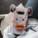 Omio for Samsung Galaxy S10 Plus Case Cartoon Cute Pig Fur Soft Handmade Fluffy Furry Stylish 3D Plush Case Cover Warm Big Ear Nose Bling Crystal Rhinestone Bowknot Ultra Thin Case for Galaxy S10 Plus