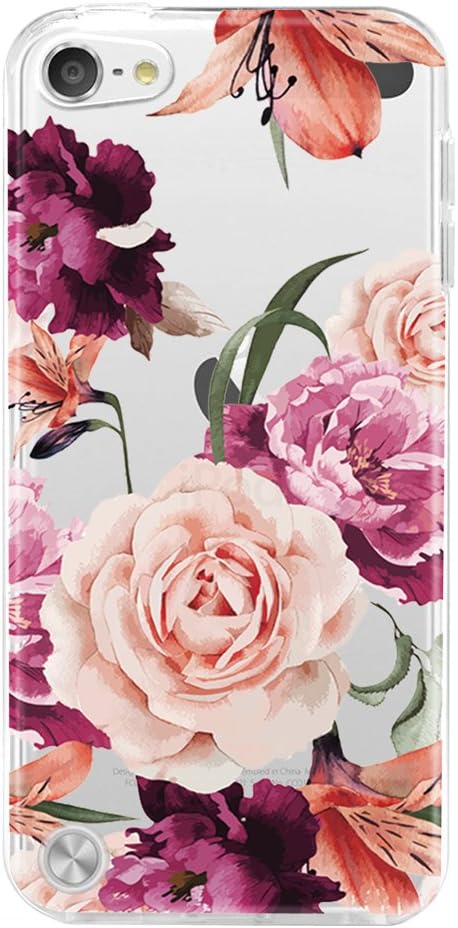 iPod Touch 5 Case,iPod Touch 5 Case for with Flower,LUOLNH Slim Shockproof Clear Floral Pattern Soft Flexible TPU Back Cover for Apple iPod Touch 5th Generation((Purple)