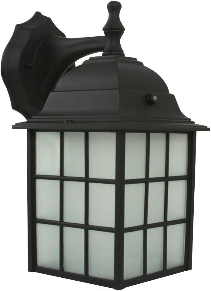 Efficient Lighting EL-100-123 Rustic Outdoor Wall Lantern Die Cast Aluminum Powder Coated Black Frosted Glass with Built-in photocell Energy Star Qualified