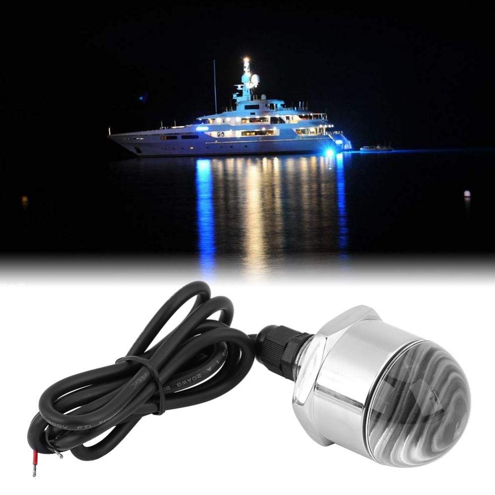 Hlyjoon LED Marine Boat Underwater Light 304 Stainless Steel Round Blue Submarine Lamp Drain