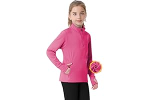 beroy Girls Fleece Long Sleeve Shirts Half Zip Equestrain Shirt Thermal Kids Horse Riding Shirts Thumbhole Pockets