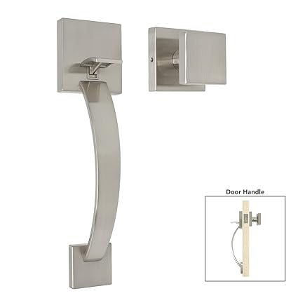 Brushed Nickel Door Handleset Keyless Passage Door Handle For Interior Doors Square Door Knob Modern Door Hardware Living Room Closet Hallway Door