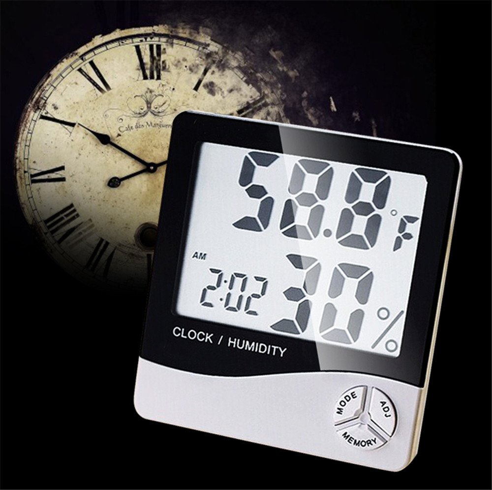 Ovovo Multifunctional LCD Digital Hygrometer Thermometer Indoor Outdoor Humidity Thermometer Clock Calendar °C/°F Switchable with MIN/MAX Records