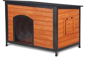 Luyitton Outdoor Dog House 43.3" L Chew Proof Large Dog Kennel Dog Cage for Small Medium Large Dogs with Strong Metal Chew Proof Frame Raised Design