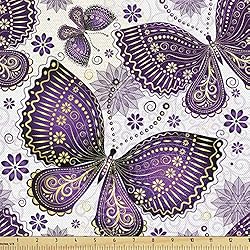 Ambesonne Natural Fabric by The Yard, Butterflies