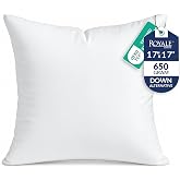 ROYALE LINENS 17 X 17 Pillow Insert - Down Alternative Throw Pillows Insert - Square Pillow Pack of 1 White - Bed &amp; Couch Pillows - Inner Cushion for Bed, Cushion for Living Room - Shams Stuffer