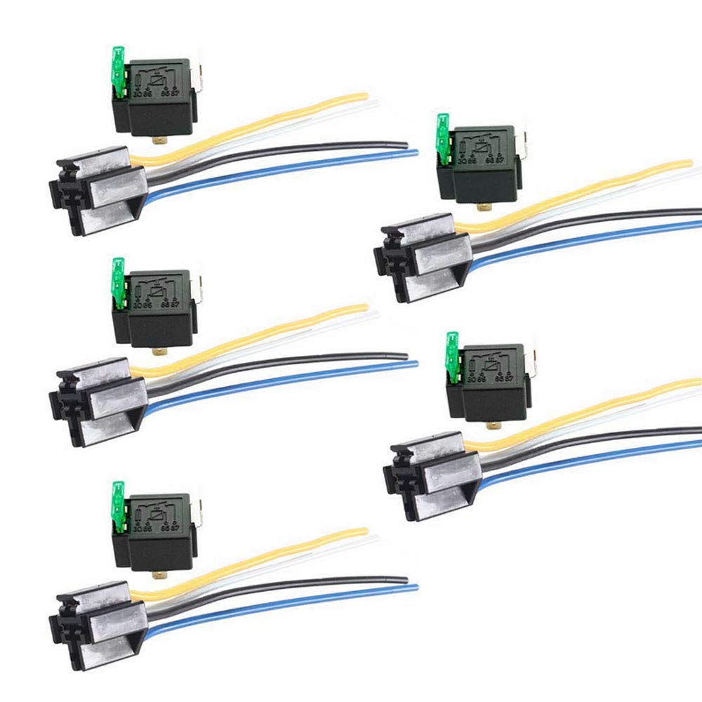 Mintice 5 X 12V 30A Car Vehicle Motor Heavy Duty Relay Socket Plug 4Pin Fuse On/Off SPST Wire Metal