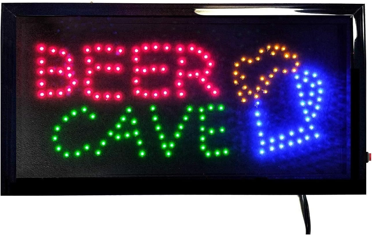 Decorative Novelty LED Signs for Wall Decor, Man Cave, Wet Bar Accessories (19" L x 10" W x 1" H, Beer Cave)