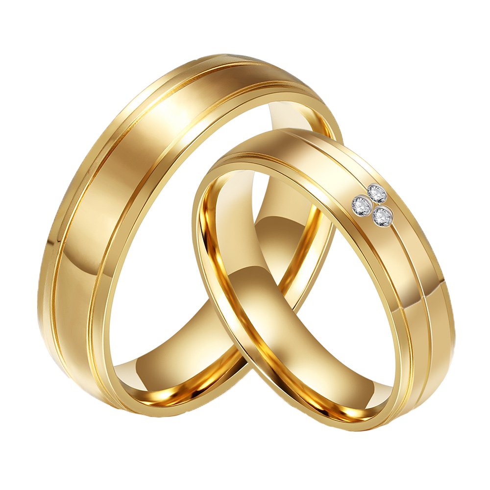 Carter Paul Stainless-Steel Wedding Ring Plated with 18-K Gold and Set with Cubic-Zirconia Crystals - Perfect for Couples