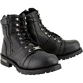 Milwaukee Leather Men's Black Lace-Up Wide-Width Motorcycle Leather Boots with Side Zipper Entry MBM9000W