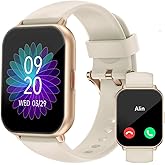 RUIMEN Smart Watches for Women Men (Answer/Make Calls, 2 Bands Included), 1.8" Smartwatch for iOS/Android Phones, Fitness Tracker Heart Rate/Sleep Monitor Digital Watch Waterproof Milky White