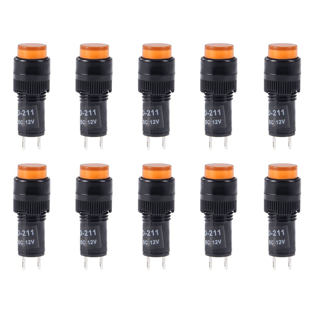 sourcing map Indicator Lights DC 12V, NXD-211 Yellow Neon Bulb, Flush Panel Mount 2/5" 10mm, 10Pcs