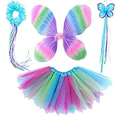4 PC Girls Princess Fairy Costume Set with Butterfly Wings, Tutu, Wand & Halo