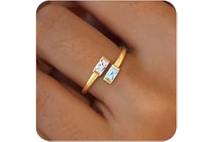Honsny Gold Birthstone Rings for Women Non Tarnish 14K Gold Plated Adjustable Emerald Ring Cubic Zirconia Gemstone Promise Ring for Her Engagement Personalized Waterproof Jewelry Gifts for Birthday