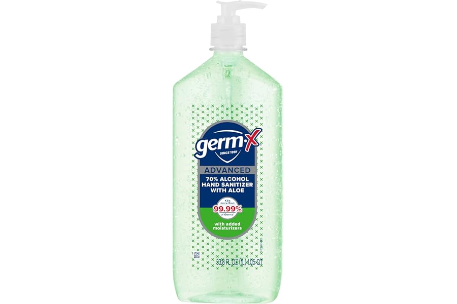 Germ-X Advanced Hand Sanitizer with Aloe and Vitamin E, 1 Liter, Less Drying Moisturizing Gel, No Rinse Formula, Pump Bottle