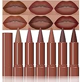 evpct 6Pcs Warm Red Brown Nude Maroon Dark Wine Gradient Matte Lipstick Lip Liner Crayon Combo Pencil Set for Women, Longwear Cream Lipliner and Lipstick Combo Makeup, Flawless Lip Bar Ombre Effect