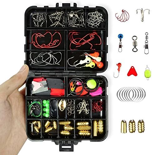 Tackle Assortment Box Fishing Accessories - 128Pcs/Set Include Hooks, Swivels, Double Loops, Spinners, Luminous Balls, Leaders, Line Stoppers, Jig Heads, Eagle Claw Hook, Sinker Etc