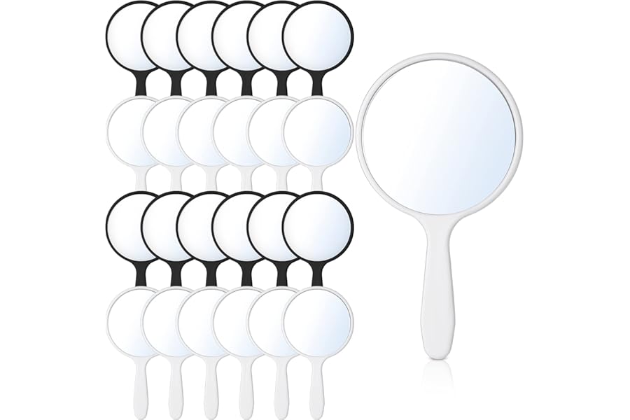 Jetec 25 Pcs Handheld Mirror with Handle, 3.94″ L x 2.17″ W, Small Portable Round Mirror Bulk for Kids Travel Makeup Classroom Camping Daily DIY Crafts (Black, White)