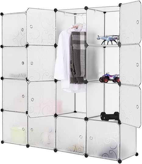 Langria Modular Closet Organizer Plastic Cabinet 16 Cube Wardrobe