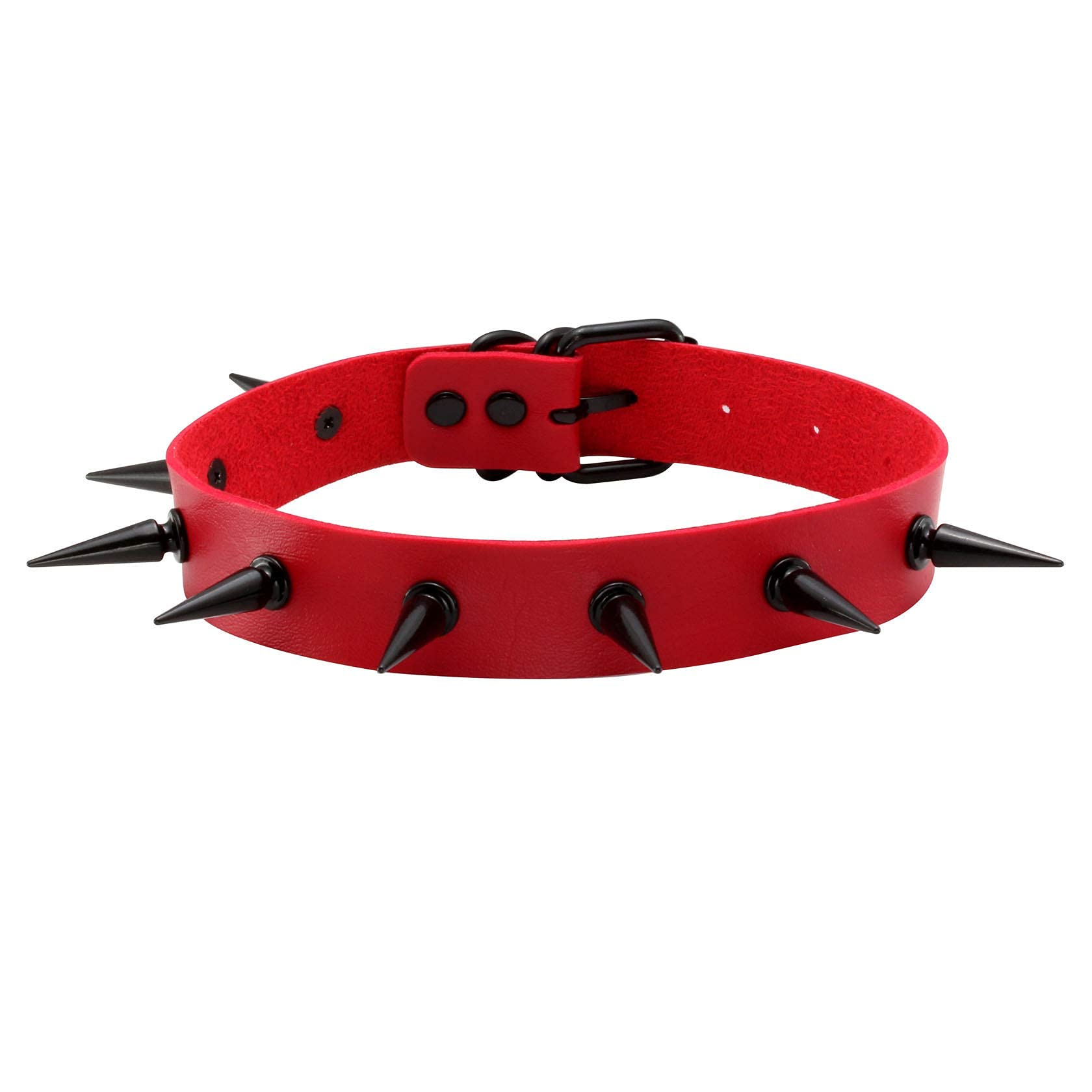 JJDreams Punk Rivet Red Choker Vintage Necklace for Women Men Simulate Leather Gothic Long Spike Collar