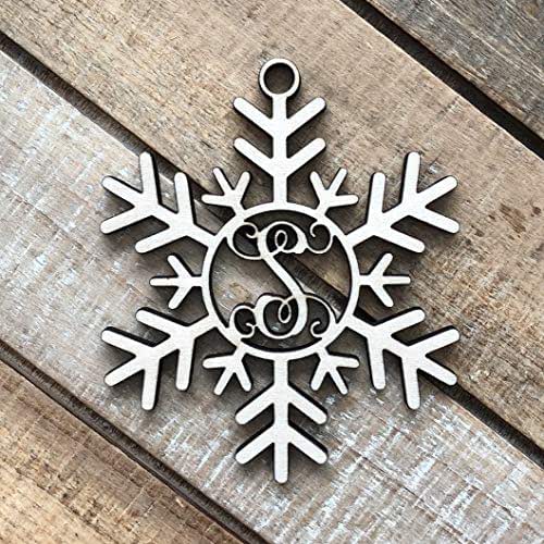 Monogram Snowflake Christmas Ornament Laser Cut Natural